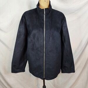 Vintage NORTON MCNAUGHTON Size 22W Faux Suede Vegan‎ Full Zip Chic Black Jacket
